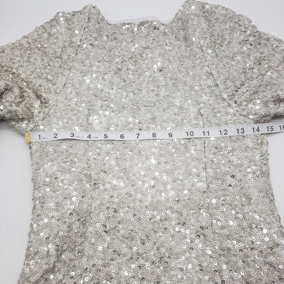 Free People Women US 6 champagne all over sequin dress Party Girl mini side zip - Picture 12 of 15